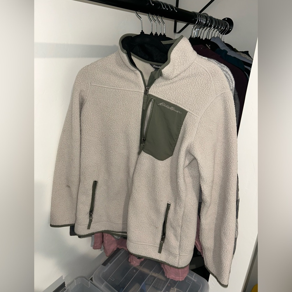 Eddie Bauer Women’s Olive and Cream Fleece Zip-Up Jacket
